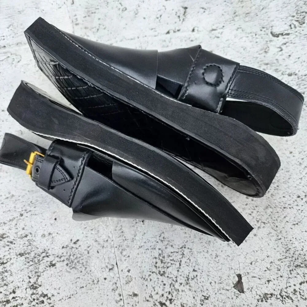 Captan Chappel Sandal Black Genuine Leather Upper Captaan Handmade Shoe Size 8.5 - Picture 9 of 11
